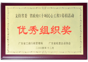 工商局省私营企业协会颁发的“十项民心工程募捐优秀组织奖”